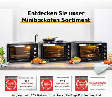 Міні-піч TZS First Austria 45L з плитами 3200W - піч для піци з антипригарним покриттям та 4 рівнями для запікання