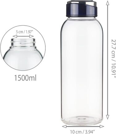 1.5 Liter / 1.5L Glass Drinking Bottle with Neoprene Sleeve 1500ml Borosilicate Glass Water Bottle with Stainless Steel Lid BPA Free Glass Bottle
