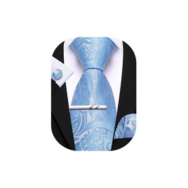 Комплект краваток для чоловіків Barry.Wang: краватка, краваткова кліпса, нагрудна хустинка, запонки, для вечірок, весілля та ділових зустрічей (дитячий блакитний)