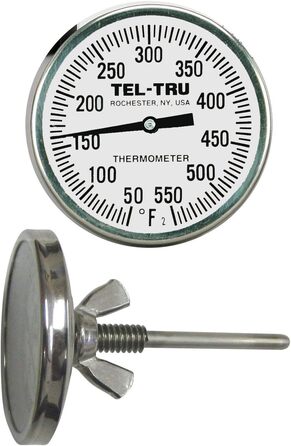 Tel-Tru BQ225 Barbecue Pit Thermometer, 2-inch Dial and 2-1/2-inch Stem, 50/550 F