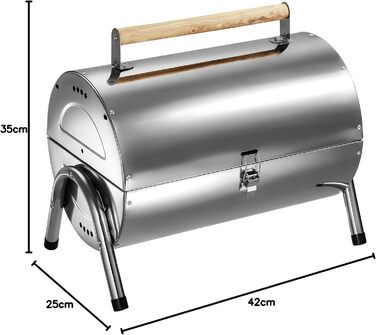 BBQ гриль із нержавіючої сталі tectake, велика подвійна решітка, для вугілля, срібний