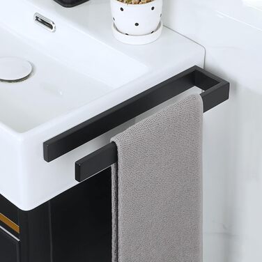Тримач для рушників SAYAYO без свердління, 30 см, чорний, нержавіюча сталь, самоклеючий, для ванної кімнати та кухні
