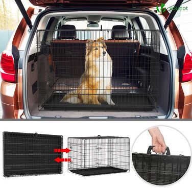 Клітка для собак VOUNOT, розкладний автотранспортний бокс з кришкою, XXL 122x75x81 см, чорна