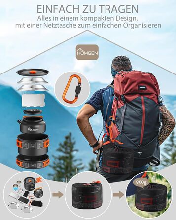 Набір кухонного посуду для кемпінгу HOMGEN: каструлі та сковорідки з алюмінію, легкий, для 2-3 осіб, з сумкою, для кемпінгу, пікніків, походів