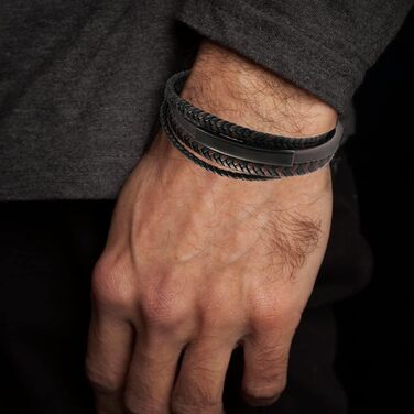 Чоловічий шкіряний браслет Shieagled з нержавіючою сталею та магнітною застібкою, плетіння, коричневий, 19.5 см