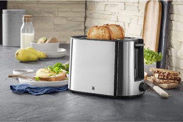 WMF Bueno Pro Toaster 2 Slice, Double-Slot Toaster Stainless Steel with Roll Holder, 2 Slices, 6 Browning Levels, 870 W, brushed stainless steel