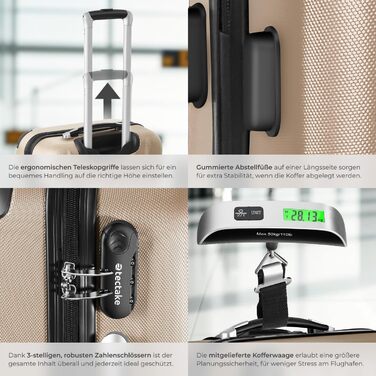 Набір валіз Tectake (M-L-XL) з ваговою та ідентифікатором, ABS, телескопічна ручка, Champagner