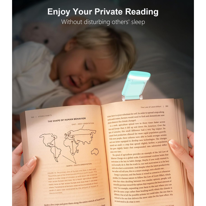 LED лампа для читання Gritin з USB-C, кріплення-прищіпка, регулювання яскравості, 3 режими кольору, для книголюбів, білий (блакитний)