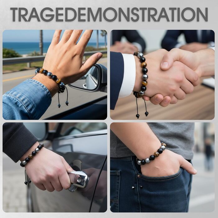 Браслет з тигровим оком та чорним турмаліном, браслет з обсидіану та гематиту, захисний браслет, подарунок для друзів, чоловіка, батька (Braid-A01)