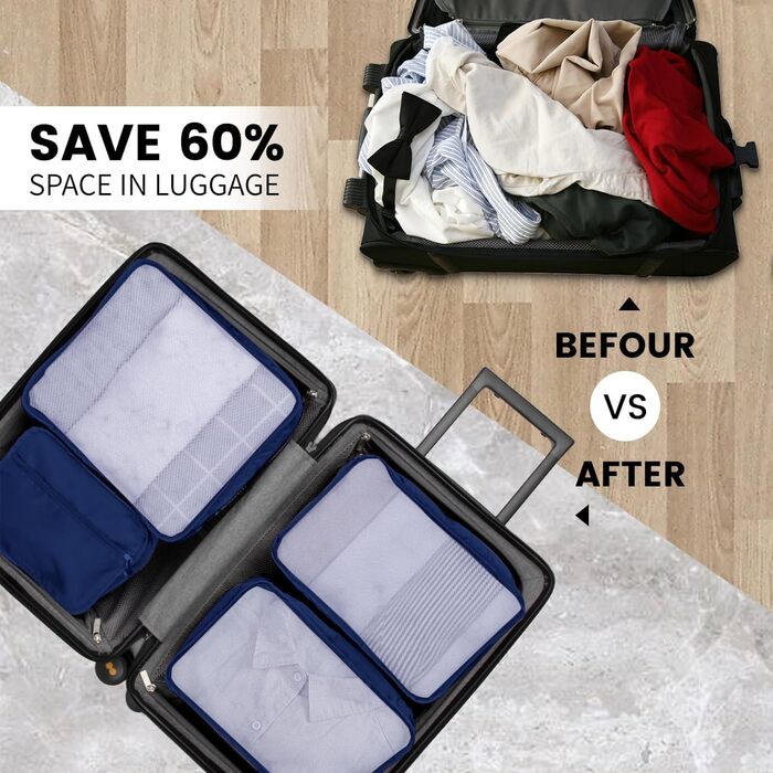 Органайзер для валізи 12 шт. - Набір водонепроникних кубиків для подорожей, сімейних поїздок та зберігання вдома (Морська блакить)