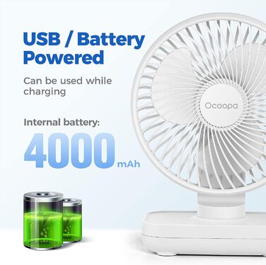 Вентилятор USB OCOOPA Ultra Leise - Міні вентилятор для столу, дому та офісу, 4 швидкості, 4000mAh, чорний (на акумуляторі)