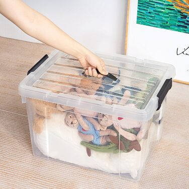 Cetomo Storage Boxes, Portable Plastic Boxes with Lids, Organizer Containers with Handle and Clips, Stackable, Nesting, for Home and Office, Transparent, 90L-3 Pack (45L*3)