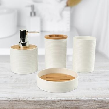 Набір аксесуарів для ванної кімнати Perfk 4X: мильниця, стакан для води, тримач для зубних щіток, зелений (білий)