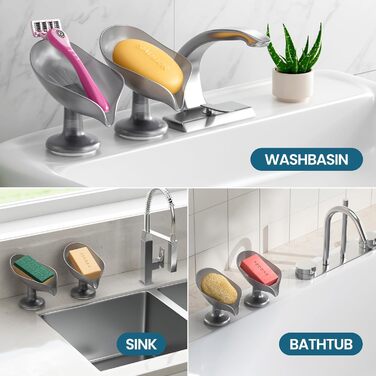 Набір мильниць з піддоном TAILI, 2 шт., сірий колір, витримують до 5 кг, без свердління, для ванної кімнати та кухні