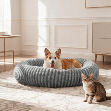 Кругле ліжко для собак середніх порід та котів, сіре. Зручне, миється, знімний кошик, наповнювач гранулят та Memory Foam, 76x76x20 см