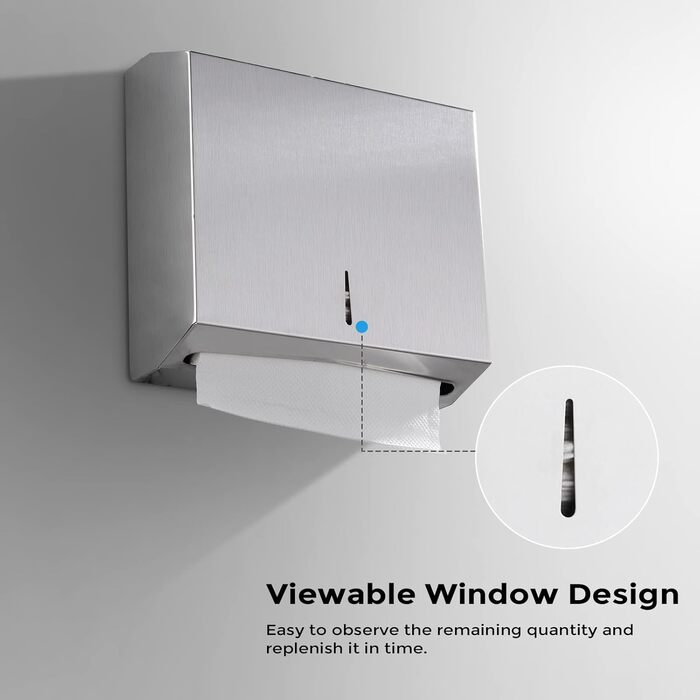 Modunful Multifold Paper Towel Dispenser - Multifold Trifold Paper Towel Dispenser, Large Capacity Stainless Steel Tissue Holder, Suitable for Bathrooms and Public Places (Silver 5823)
