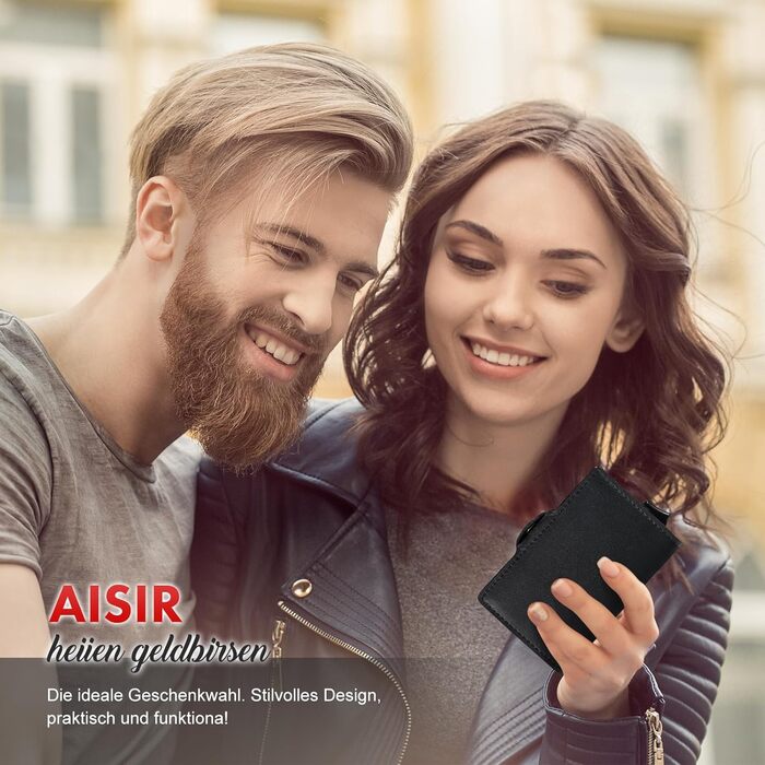 AISIR Гаманець чоловічий/жіночий, міні, з RFID захистом, тонкий з відділенням для монет (чорний)