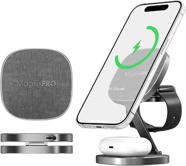 XLayer MagFix Pro 3 в 1 Зарядна станція MagSafe для iPhone 16/15/14/13/12, Apple Watch 5/6/7/8/9/SE/Ultra, бездротова, магнітна, складна, з підставкою