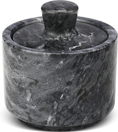 Marble Salt Box with Lid, Multi-Purpose Marble Container for Salt, Pepper, Paprika, and Powdered Herbs, Marble Box for Jewelry, Watches, and Accessories Black