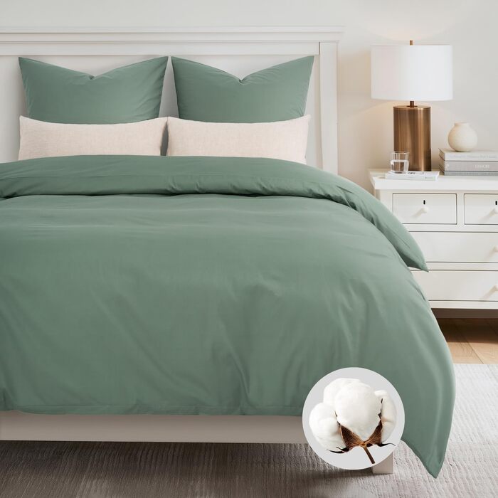 Комплект постільної білизни 135x200 зелений, бавовна, 4 частини (2 наволочки 80x80, 1 простирадло 135x200) з замком-блискавкою, сертифікат ÖKO-TEX