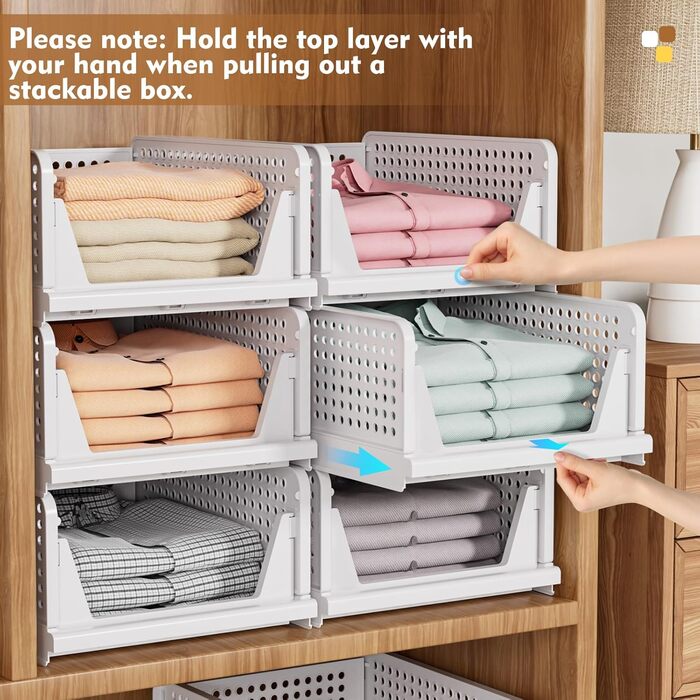 SNSLXH 5 Pack Stackable Closet Shelf Organizer, Multifunctional & Foldable Closet Organizer for Bathroom, Kitchen, Closet Storage, Space-Saving Closet Drawer Storage Box, White