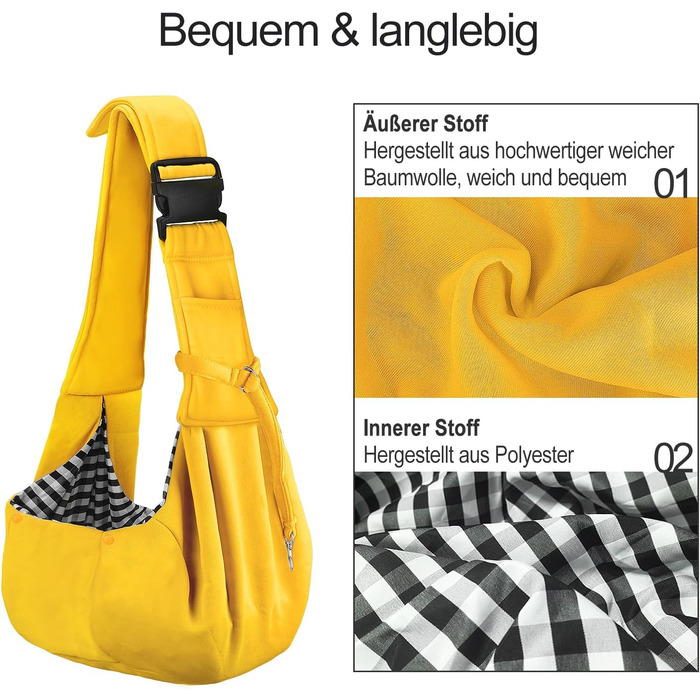 PetLoft Сумка-переноска для собак та котів, реверсивна, регульована, Cross-Body Carrier з підстібкою для нашийника (Жовтий)