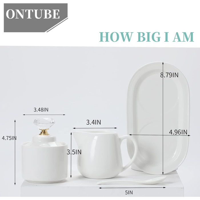 4-piece porcelain sugar and milk jugs with tray and crystal lid (gold-colored)