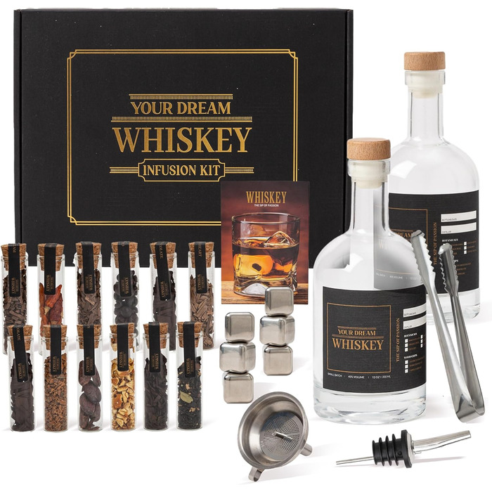 Набір для виготовлення віскі: набір для віскі, подарунок для чоловіків, набір для коктейлів, з каменями для віскі, бурбон, з скляними пляшками та пробками