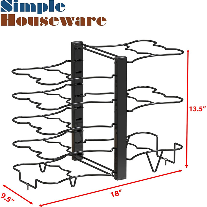 Організатор для каструль та сковорідок Simple Houseware з 8 відділеннями, регульована висота, чорний