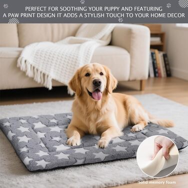 Ортопедичне ліжко для собак BVAGSS, миюча підстилка, плюшева подушка для собак. М'яке та тепле ліжко для собак маленьких, середніх та великих порід, з неслизьким дном. XH083 (100x70 см, білий зірка)