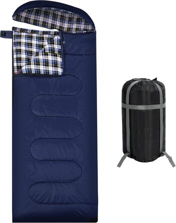 REDCAMP XL Cotton Sleeping Bag - Warm, Removable Hood, Flannel Comfort - 3-4 Season Sleeping Bag for Adults & Kids - Camping, Outdoor, Fishing - Blue (2lbs/3lbs Fill)