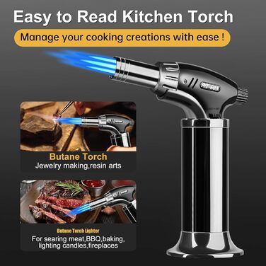 Газовий пальник Aideepen Flambierbrenner з трьома пальцями, регульованою полум'ям для приготування десертів, випічки, кемпінгу та барбекю (бутан не входить у комплект)