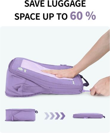 Набір органайзерів для валізи ECOHUB (5 шт.) - компресійні куби для подорожей, рюкзаки, валіза, органайзер для одягу (темно-зелений, світло-фіолетовий)