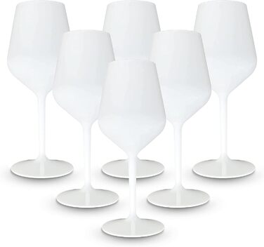 BRYNA - Set of 6 Wine Glasses 33 cl made of Polycarbonate (hard plastic), 100% Italian design, Unbreakable glasses, Reusable and dishwasher-safe wine glasses, White
