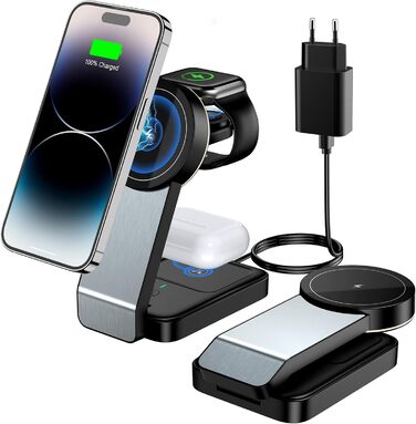 3-в-1 Станція Бездротової Зарядки: iPhone, Apple Watch, AirPods (Біла/Чорна)