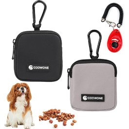 Сумка для ласощів для собак COOWONE з кликером для дресирування, водонепроникна, з карабіном, для прогулянок, утримувач для пакетів для вигулу собак, чорна та сіра