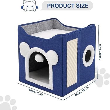 Кігтечка-будиночок для котів та маленьких собак з інтегрованим ковзаном, синього кольору