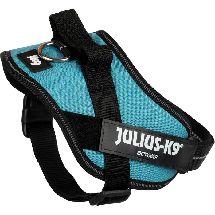 Шлейка для собак IDC Powergeschirr, розмір S, блакитна - відбиваюча шлейка з лого-полем, регульована, дихаюча, з великою свободою рухів, сертифікована Oeko-TEX, для малих, середніх та великих собак.