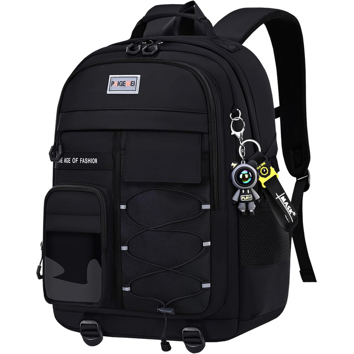Чоловічий рюкзак для школи та подорожей, великий, водонепроникний, з підвіскою (чорний)