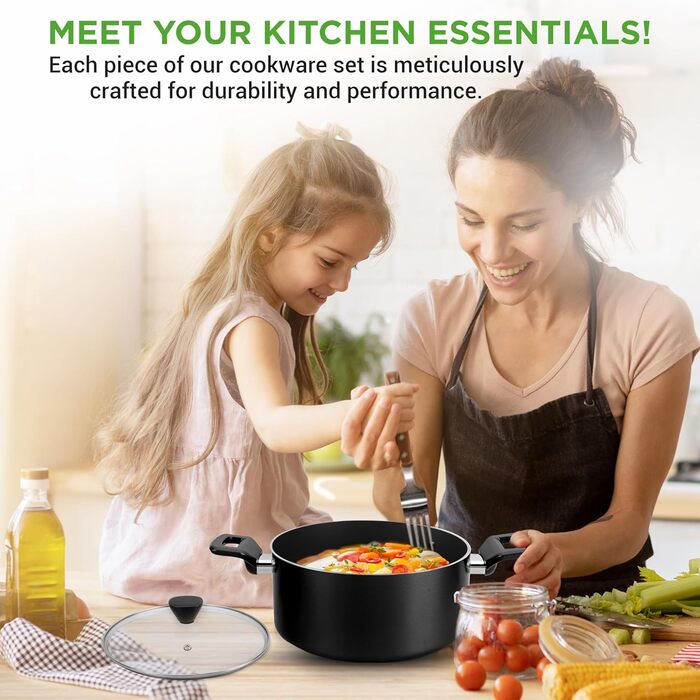 NutriChef 13-Piece Cookware Set | Non-Stick Cookware Set with Lids | Induction Pots and Pans Set for Gas, Electric & Ceramic Cooktops | PFOA-Free | Pots & Pans for Healthy Cooking Black