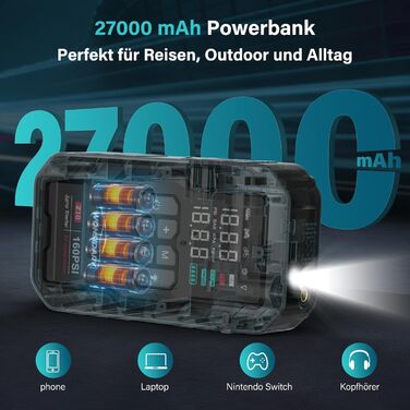Powerbank для авто 27000 mAh з компресором 160 PSI, 12V, 8.0L, LED-ліхтарик, для бензинових та дизельних двигунів
