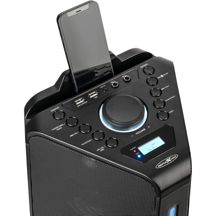 Reflexion PS09BT Bluetooth портативна акустика для вечірок, DJ, караоке, 500 Вт, радіо UKW-PLL, світлодіодний ефект, мікрофон, вбудований акумулятор, чорний (PS100BT (800W))