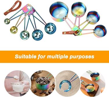 Intsun Measuring Spoon and Cup Set, Stackable Stainless Steel Measuring Cups and Spoons, Multicolor, with Engraved Measurements and Highly Polished Measuring Cup Set for Cooking, Mixing, and Baking