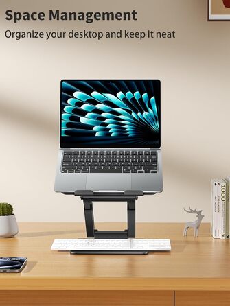Adjustable Laptop Stand for Desk - Telescopic & Ergonomic Design - Fits 10-17 inch Laptops (Black)