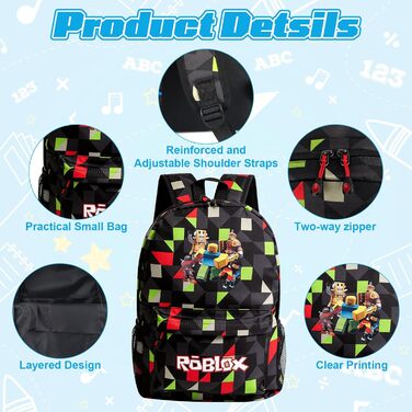 Дитячий рюкзак Yumcute Ro-blx з принтом для підлітків, велика місткість, рюкзак для школи та подорожей, мультяшний дизайн (M)