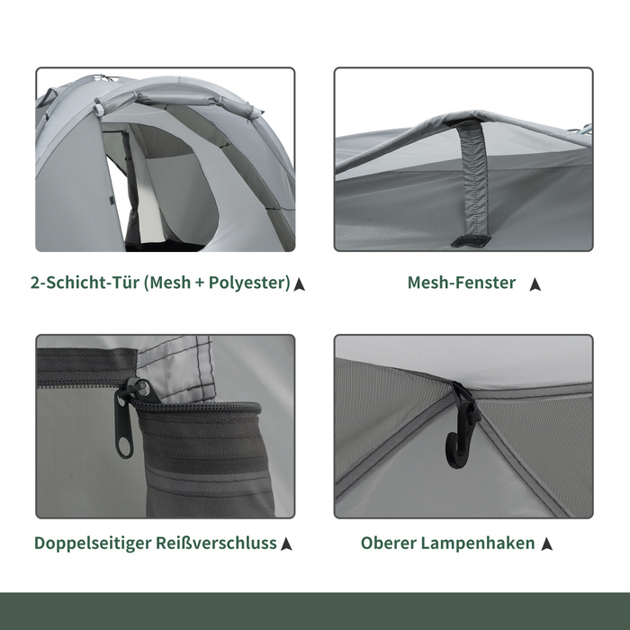 Outsunny Camping Tent for 2-3 People, Dome Tent with Door and Mesh Windows, Weatherproof with PU2000mm, Includes Grey Carrying Bag