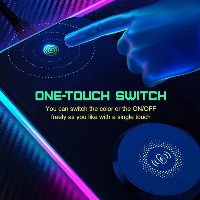 Ігровий килимок для миші RGB з бездротовою зарядкою Qi 15W, 800x350x4мм, 10 режимів підсвічування, швидка зарядка 10W для iPhone 13/13 Pro, водонепроникний та протиковзкий (Dark)