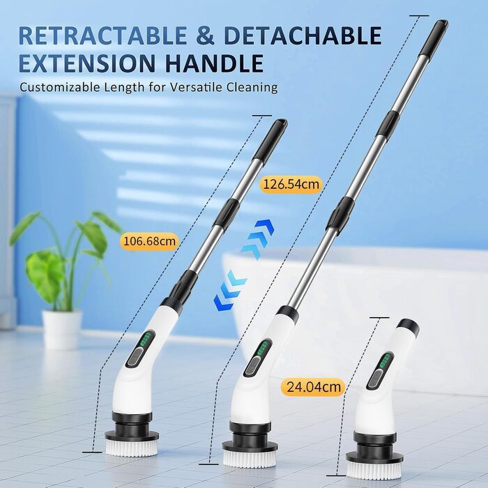 Електрична щітка для прибирання FYDEE IPX7 з 7 насадками та регульованою ручкою. Бездротовий Power Scrubber для ванної, кухні, авто та підлоги.