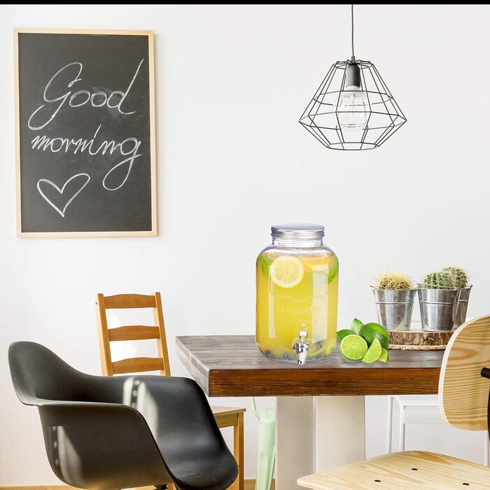 Диспенсер для напоїв Relaxdays 5 л, скло, кран, ретро, для кафе/ресторану, вінтажний, для вечірок на подвір'ї, прозорий