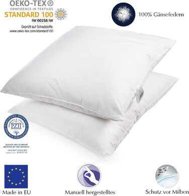 H&F Heimtextilien 2-Piece Set | Premium Quality | Pillowcases 80x80 cm | Filling: 1300 grams of feathers, goose feathers | 100% Natural Pillow | Cover: 100% Cotton | Feather Pillow 80 x 80 cm | Oeko-TEX Certified 1300.0 grams 2